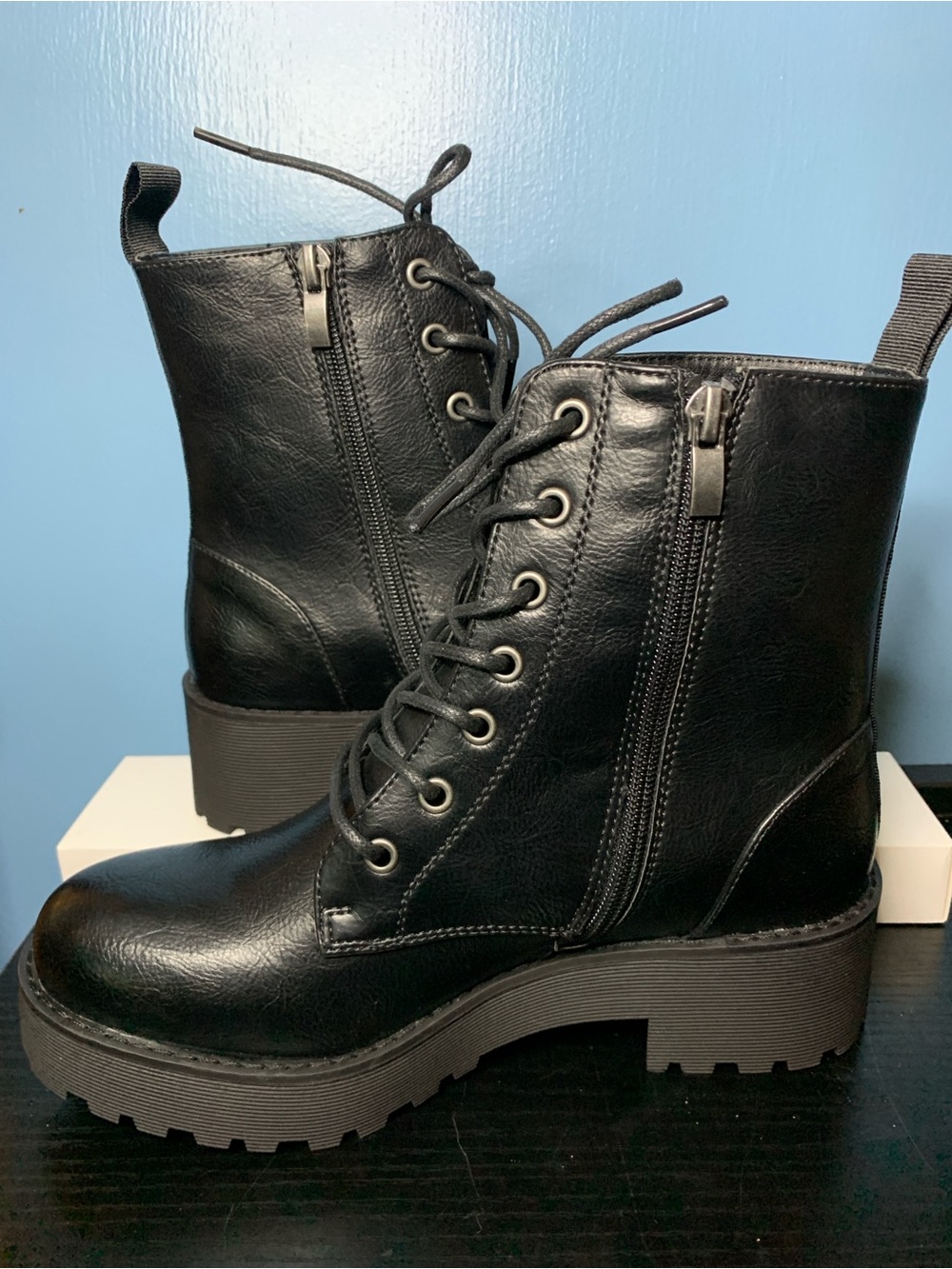 Chinese Laundry Black Lace-Up Platform Combat Boots